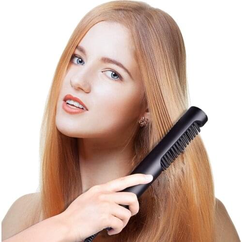 2 in1 Anti-Scald Hair Straightener comb Hair Ionic Ceramic Iron Straightening Hot Comb 3 Temp Settings Professional Hair Iron