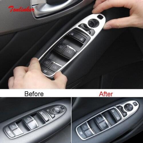 Tonlinker Interior Car Windows Control Panel Cover stickers for INFINITI QX50 2018-20 Car Styling 4 PCS Stainless steel Covers