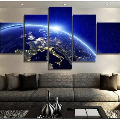 5 Piece Wall Art Paintes Outer Space Earth Modern Decorative Pictures On Canvas For Home Living Room Decorations Accessories