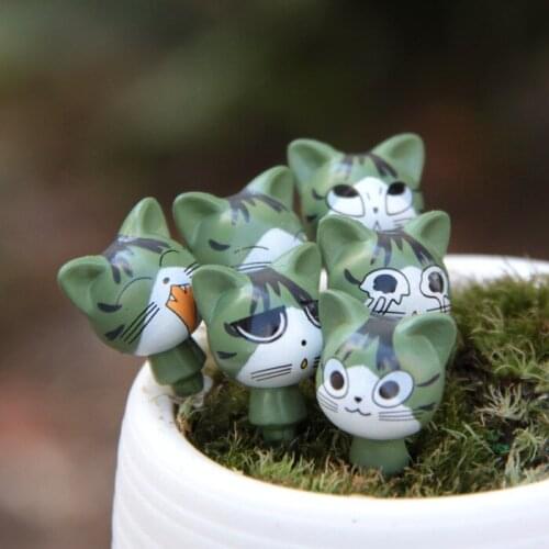 6pcs/set Animal Kawaii Cheese Cat Figure Desk Ornament Mini Cute Kitten Model Kids Toys Fairy Garden Moss Miniature Home Decor