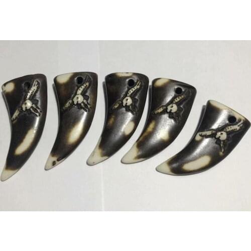 6 pcs Cool Mens Imitation Yak Bone Carving Hawk Totem Adjustable Rope Necklace Gift