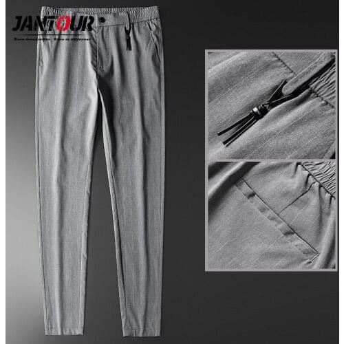 Summer Men Business Pants Brand Clothing Classic Casual Men Trousers thin Straight Gray Black Men stripe Pants