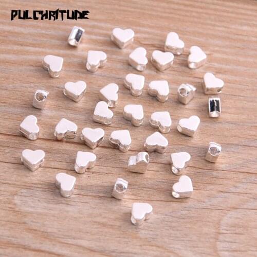 30pcs 7*6mm Silver color Color Herat Bead Spacer Bead Charms For Diy Beaded Bracelets Jewelry Handmade Making