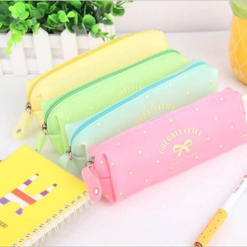 S17 Fresh Sweet Candy Color Bowknot Jelly Pen Bag Pencil Case Student Stationery Kids Gift