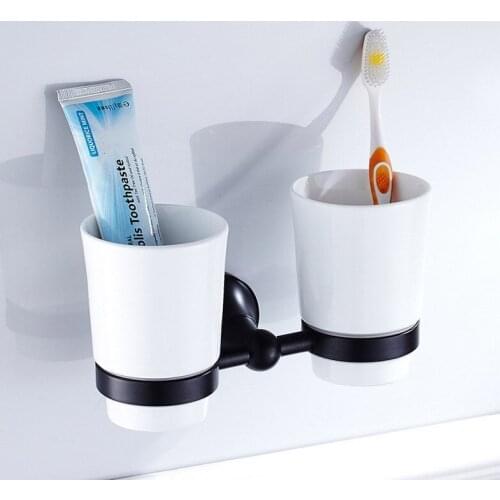 Black Oil Rubbed Bronze Wall Mounted Toothbrush Holder Double Cups Bathroom Accessories KD866