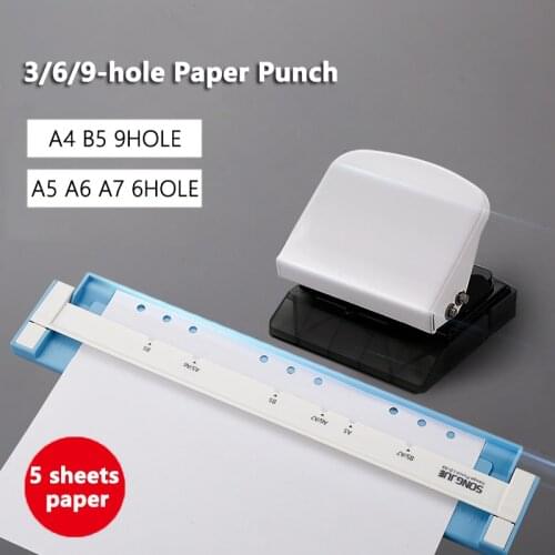 2021 New 3/6/9-hole Paper Punch Handheld Metal Hole Puncher Capacity 6mm For A4 A5 B5 For Notebook Scrapbook Diary Binding