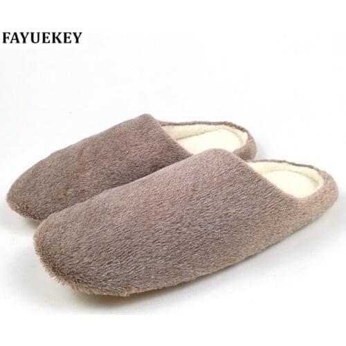 FAYUEKEY 2 Colors New Fashion Soft Sole Autumn Winter Warm Home Cotton Plush Slippers Men Indoor\ Floor Flat Shoes Boys Gift