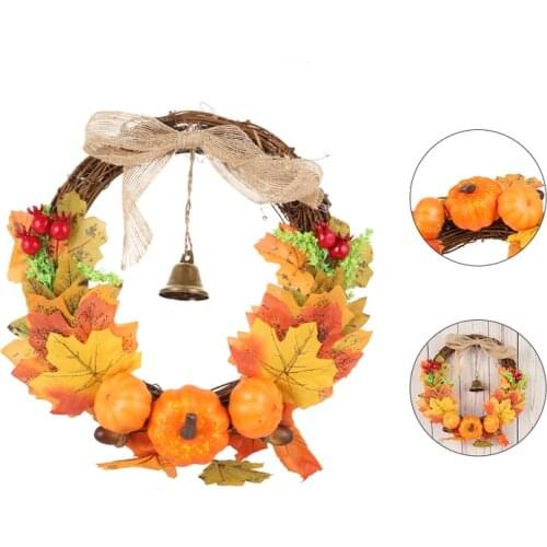 Artificial Leaves Wreath Autumn Pumpkin Berry Maple Leaf Bell Fall Door Wall Wreath Ornament Garland Halloween Party Decor