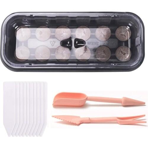 Seedling Tray Indoor Grow Germination Box Garden Accessories Greenhouse Film Reusable 1 Set 12 Holes With Plant Lable Seed Box