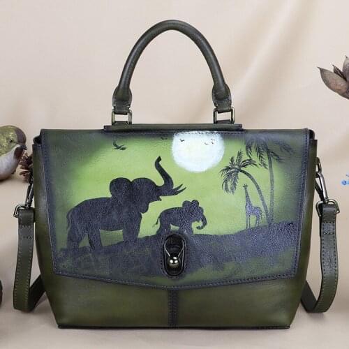 Retro Leather Women handbag top layer cowhide female shoulder messenger bag ladies Hand-painted buckle portable tote bags