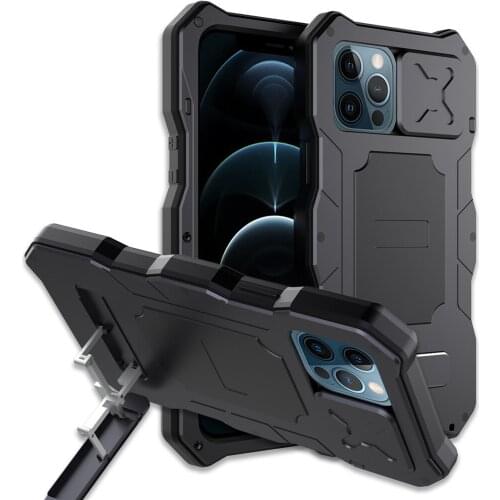 Slide Camera Protection Metal Armor Case For iPhone 12 Pro Max Case Shockproof Aluminum Kickstand Full Cover For iPhone 12 Funda