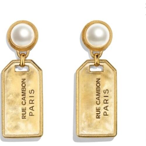 Fashion Earrings For Women Jewellery Accessories White Pearl Earrings Party Rectangular Pendant With Lettered Earrings Gifts