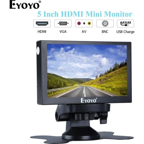 Eyoyo S501H IPS Mini TV Computer Monitor 5.5" 1024X768 HDMI VGA BNC AV USB LCD Screen with remote control for PC CCTV security