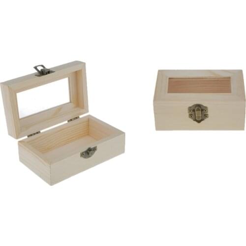 Unfinished Wooden Tool Jewelry Storage Box Glass Lid Chest Case Keepsake Gift DIY Jewelry Organizer Handmade craft Wooden Case