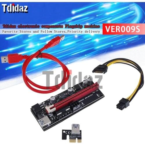 VER009S PCI-E Riser Card 009S PCI Express PCIE 1X to 16X Extender 1M 0.6M USB 3.0 Cable SATA to 6Pin Power for Video Card