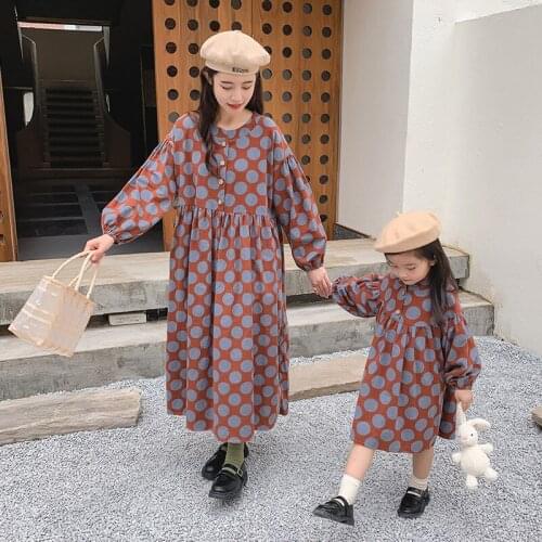 Mother Daughter Long Sleeve Dress Golden Dot Dress Christmas Mommy and Me Clothes Family Matching Outfits Mum and Baby Dress