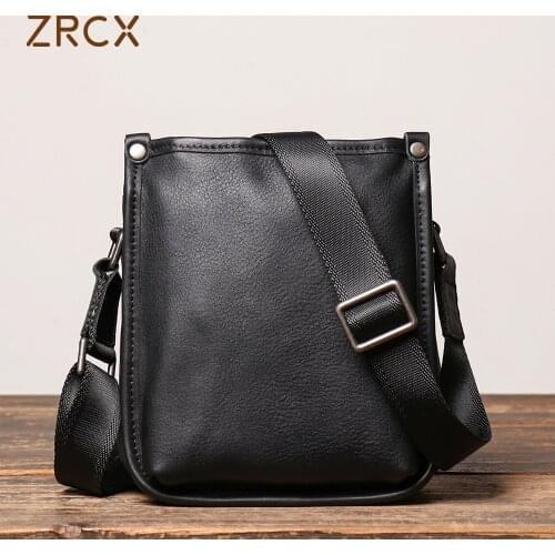 ZRCX Mens Shoulder Bag Casual Retro Messenger Bag Leather Top Layer Cowhide Vertical Handmade Messenger Bag For 8-Inch iPAD