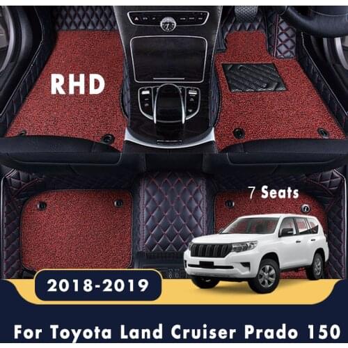 RHD Luxury Double Layer Wire Loop Car Floor Mats For Toyota Land Cruiser Prado 150 2018 2019 7 Seater Custom Leather Carpet Rug