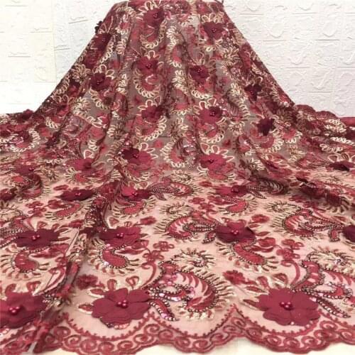 Pink African Material Beaded Lace Fabric For Wedding Purple Nigerian French Lace Fabric 2019 sequins High Quality Lace Material