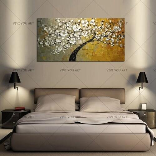 Modern Flower Tree Handmade Landscape Handpainted Abstract Oil painting palette Knife Oil Painting Wall Picture for Living Room
