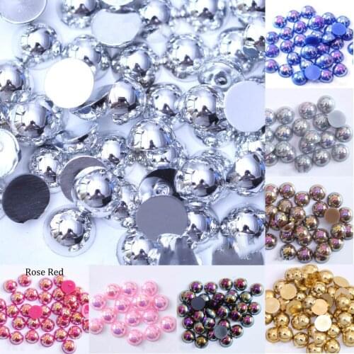 Imitation ABS Pearl Beads Flat Back 2 3 4 5 6 8 10 12 14 mm AB Colors Cabochon Half Round Bead Scrapbook Decoration DIY Jewelry