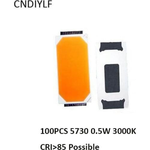 100pcs SMD LED Chip 5730 5630 Warm White 3000K 0.5W Ultra Bright Surface 50-55LM Mount SMT Beads LED Fast Delivery Free Shipping