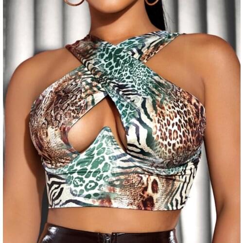 Puloru Sexy Women Cross Halter Neck Crop Tops Summer Sleeveless Cutout Front Wrapped Tank Tops Fashion Ladies Backless Vest