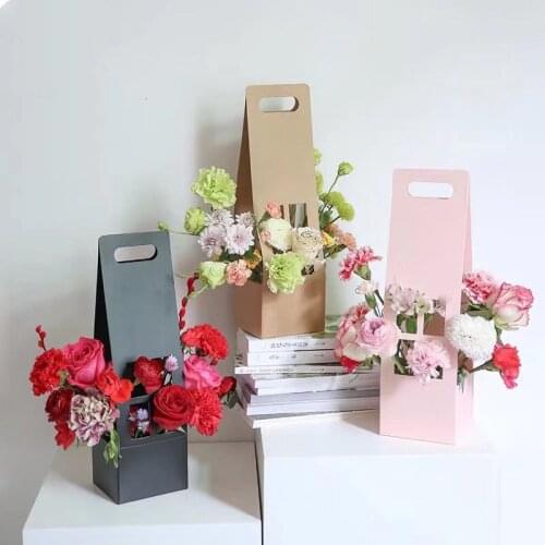 Flower Packaging Bag Handled Florist Bouquet Gift Paper Boxes for Wedding Valentines Day 12x11x42cm Floral Wrapping boxes