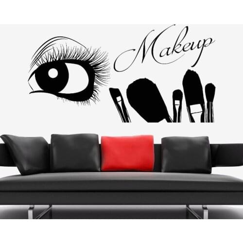 Vinyl Wall Decal Eyelash Eye Makeup Artist Wall Sticker Brushes Beauty Salon Decor Wall Mural Eyelash Make Up Tools Decal AY893