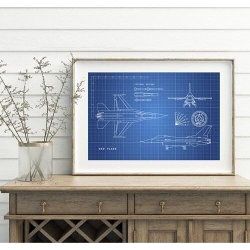Military Aircraft Drawing Blueprint Canvas Art Poster Prints Boys Gift Home Room Wall Decor Canvas Painting Picture Decorations
