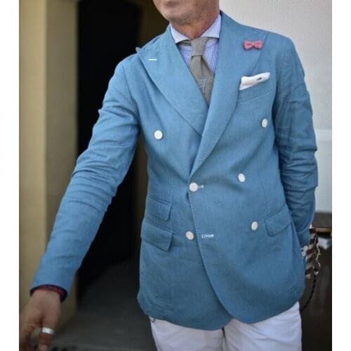 Bright Blue Groom Wear Slim Fit Wedding Dress Business Suits Prom Party Suits costume homme mariage luxe 2 Pieces(Jacket+Pants)