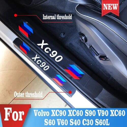 4PCS Car Door Sill Protection Stickers For Volvo XC90 XC60 S90 V90 XC60 S60 V60 S40 C30 S60L Car Tuning Accessories