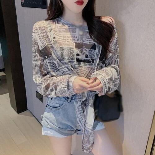 Ladies Summer Round Neck One Shoulder T-shirt Knotted Design Long Sleeve Sun Protection Top