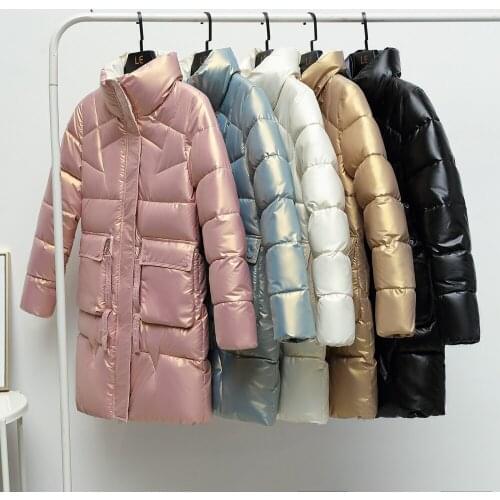 Women Winter Jacket Coat Cotton Padding Warm Glossy Long Puffer Jackets Parkas Mujer Winter Coat Female