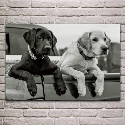 Animals labrador retriever dogs puppy paws body black and white living room Home art Decor wood frame fabric Poster Print EX582