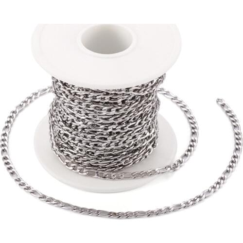 10m/roll Unwelded 304 Stainless Steel Figaro Chains for Jewelry Making DIY Necklace Hot Fashion Hip Hop Men Women 5.5~7x4x0.8mm