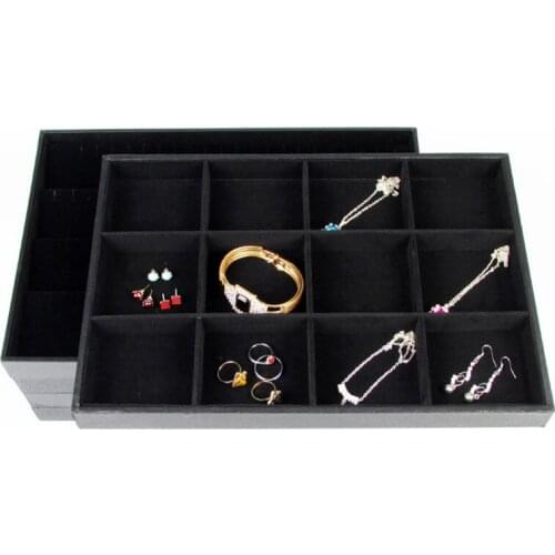 12/24 Grids Black Velvet Jewelry Storage Organizer Necklace Bracelet Earring Rings Trays Drawer Jewellry Display Carring Case