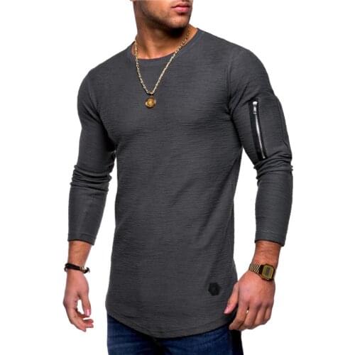 2020 Fashion Men T-shirt Slim Fit Men O Neck Fitness T-shirt Tee Shirt Homme Men Solid Color T-shirts tops Man Long Shirt