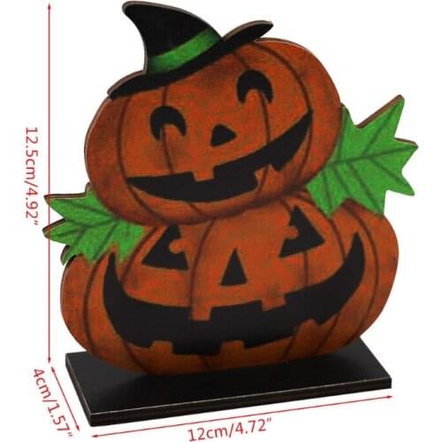 27RE Cartoon Pumpkin Witch Hat Wooden Sign with Base Halloween Table Decoration Centerpieces Tier Tray Party Dinner Coffee