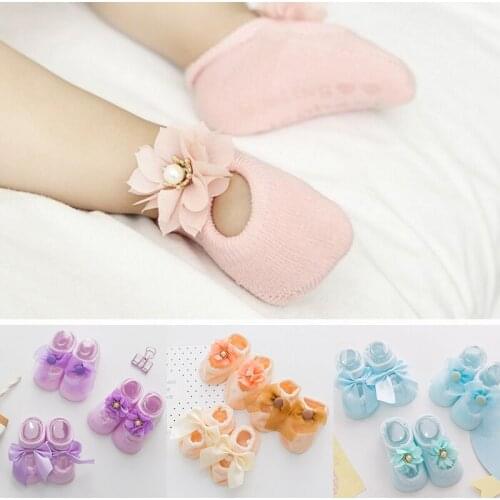 3 Pcs/set Newborn Baby Shoes Lace Flower Bowknot Baby Girl Socks Soft Cotton Rubber Sole Anti Slip Toddler Shoes First Walkers