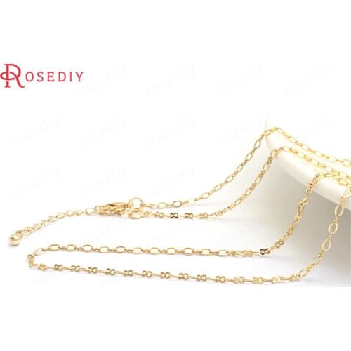 37398)2PCS Length 44CM Thickness 2MM 24K Gold Color Copper Flat Oval Shape Figaro Link Finished Jewelry Necklace Chains