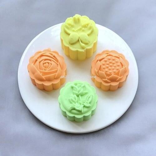 3D Thickened Plastic Material Moon Cake Mould Flowers Lotus Rose Shapes Cantonese Hand Pressure 75g for Baking Mooncakes