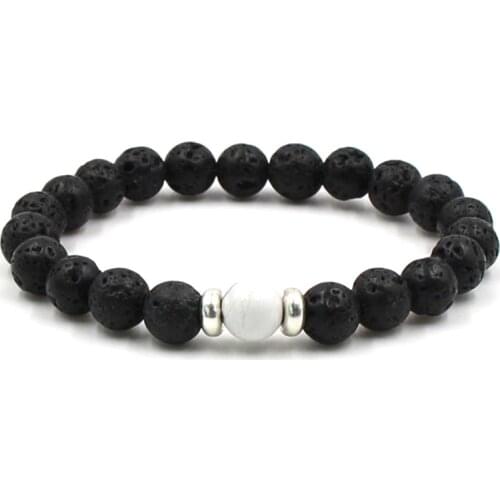8mm Natural Black Volcanic Lava Stone Beads distance Bracelet for Women&Men fashion DIY Jewelry Classic charm accessories