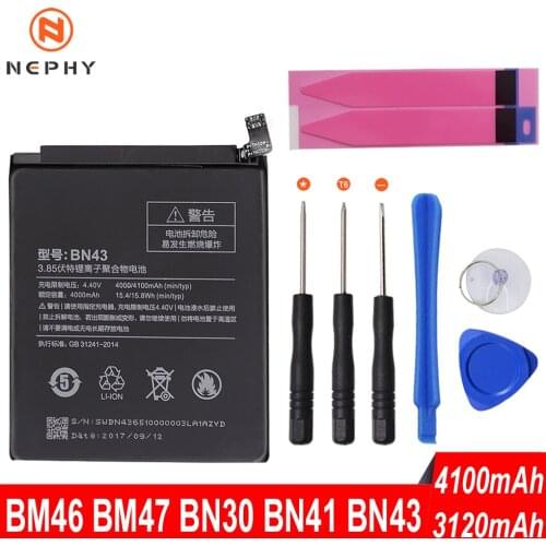 Nephy Phone Battery BM46 BM47 BN30 BN41 BN43 For Xiaomi Redmi 3 Pro 3S 3X 4X 4A Note 4 4X Note3 Note4 Note4X Replace Free Tools