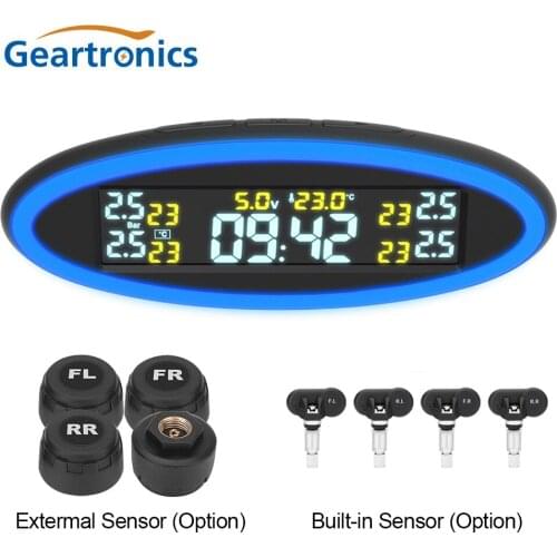 Car Tire Pressure Sensors+4 External Sensor 2-Color Ambient Light Tyre Temperature Alarm Wireless Tire Monitoring System TPMS