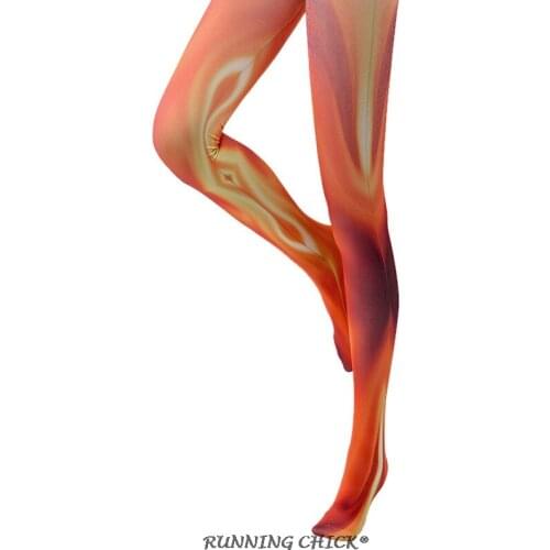 RUNNING CHICK Spring Gradient Yellow Color Printed Pantyhose Fashion Women 2018 New Bottoming Socks