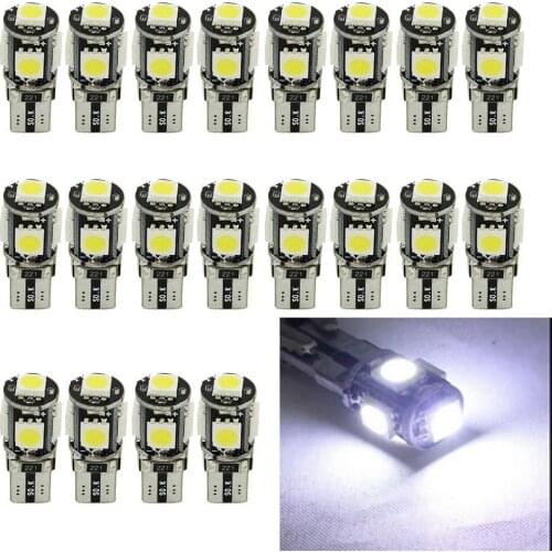 20PCS White T10 W5W 5050 5SMD LED Canbus Error Free Bulbs For 192 168 194 Clearance Lamps License Plate Lights 12V