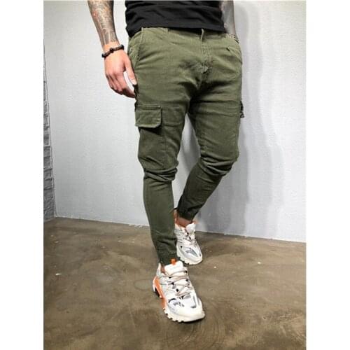 Mens Sports Pants Zipper Woven Pants Casual Pants Men Solid Color Large Size Skinny Trousers