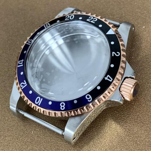 Watch 1960 modified parts 39.5mm stainless steel case rose gold PVD frame retro acrylic semicircular mirror two-way rotation 04