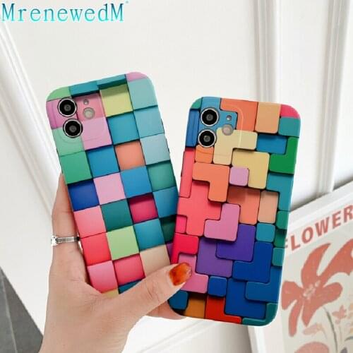 For iPhone 12 Pro 3D Cube Pattern Phone Case For iPhone 7 8 Plus 12 11 Pro Max Mini X XS Max XR SE2 Fashion Soft Silicone Cover